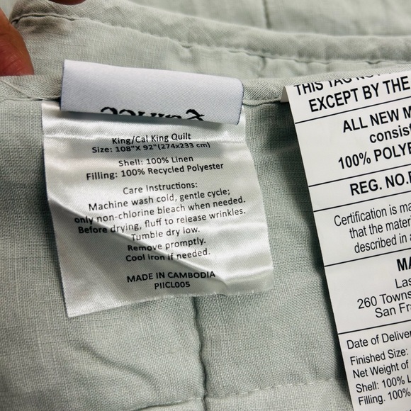 NWOT QUINCE European Linen Box Quilt King/Cal King Mist 5909 - Picture 8 of 11